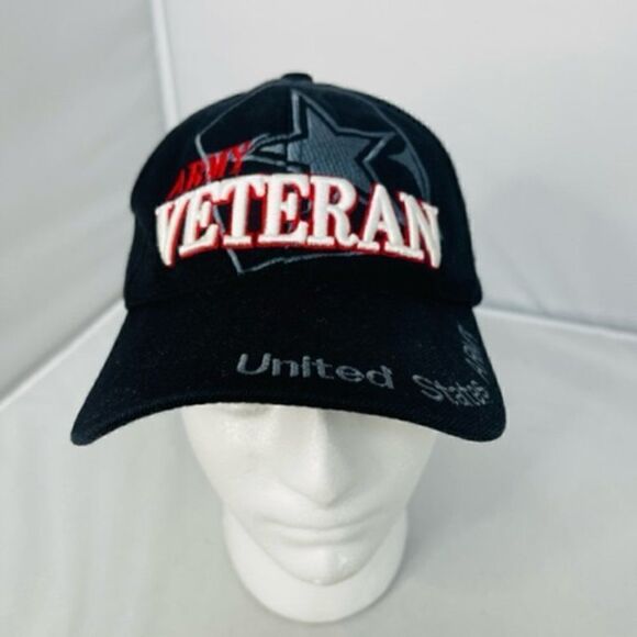 Veteran United States Army Black Gray Red Embroidered Baseball Golf Hat Hook and - Picture 1 of 5